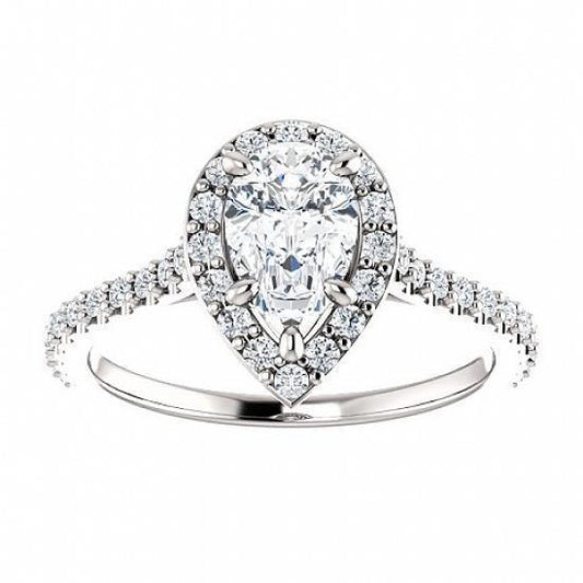 Pear With Round Accent Real Diamond Engagement Ring Halo 1.75 Carats