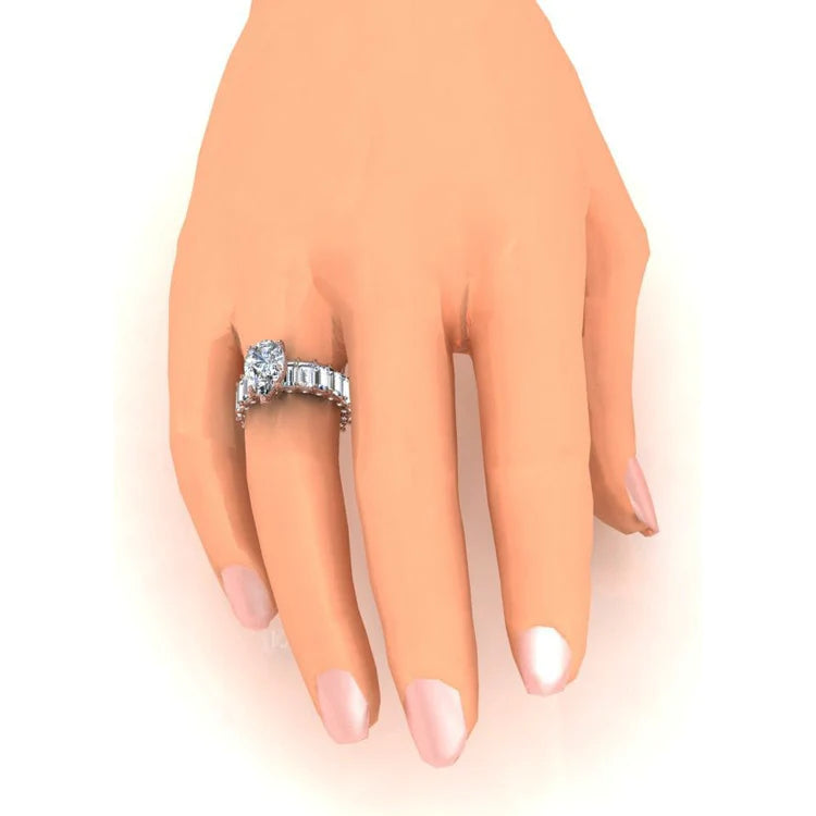 Pear & Baguette Real Diamond Ring 9.50 Carats