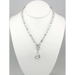 Pear, Marquise And Round Real Diamond Necklace 20 Carats Fine 14K White Gold