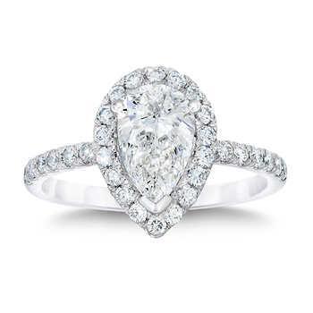 Pear & Round Halo Real Diamond Engagement Ring 1.45 Ct