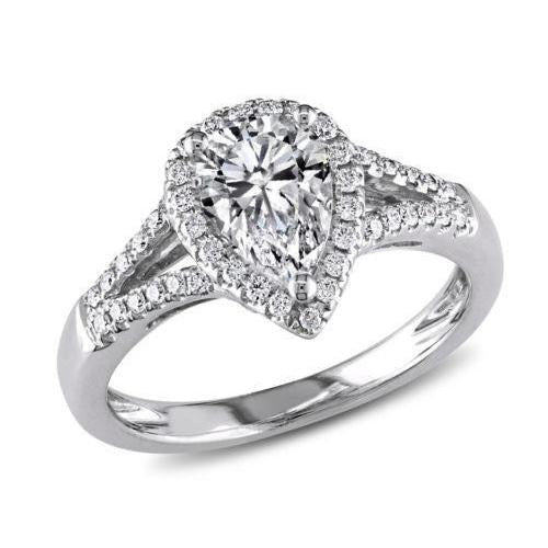Pear & Round Real Halo Diamond Wedding Ring 1.40 Carats