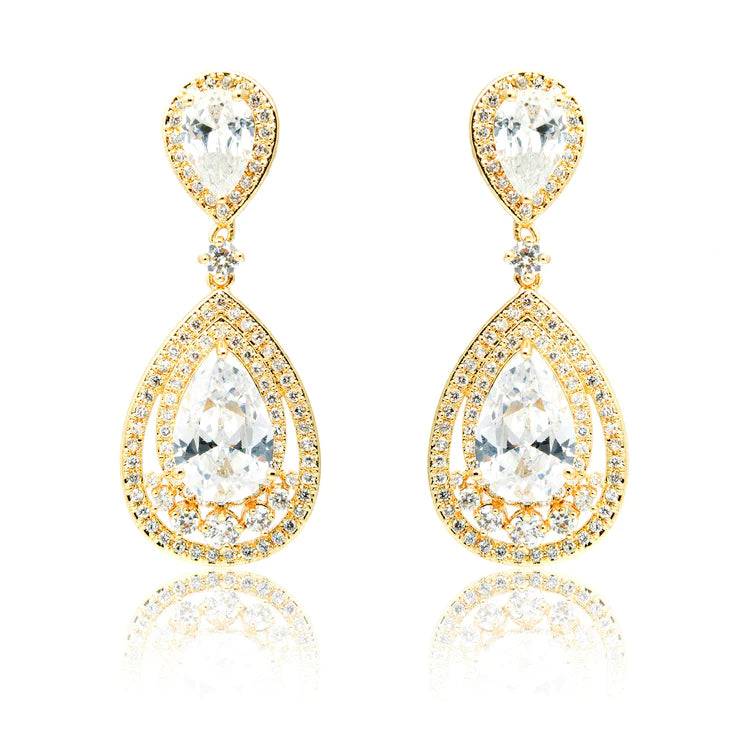 Pear and Round Real Diamond Drop Earrings