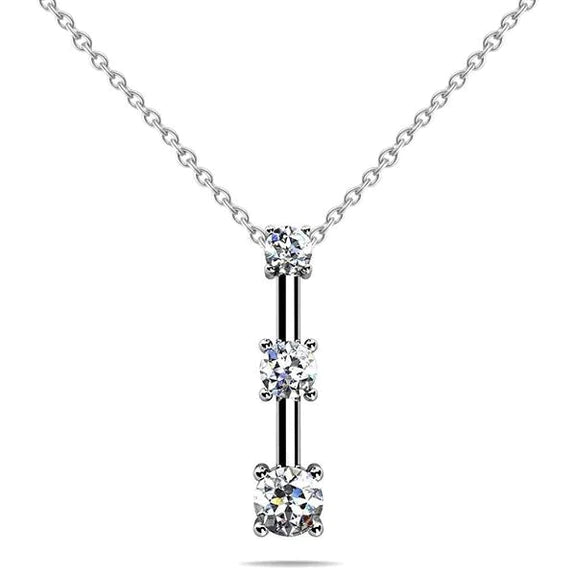 Pendant Gold 14K  2.25 Ct Four Prong Set Round 3 Stone Real Diamond Drop