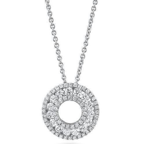 Pendant Necklace 0.66 Ct Round Brilliant Cut Natural Diamonds White Gold 14K