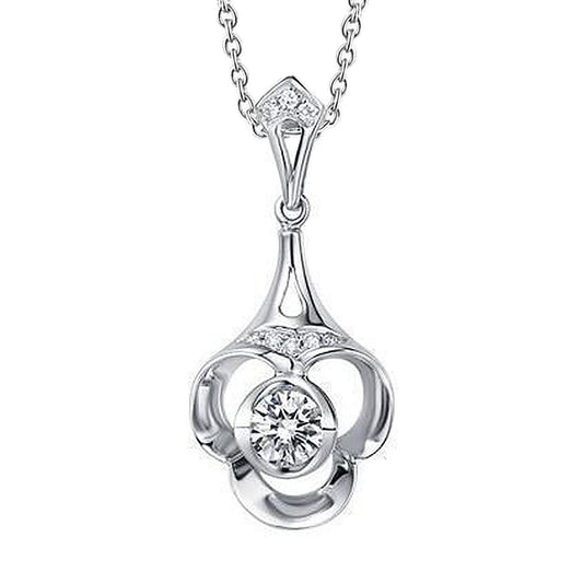 Pendant Necklace 1.50 Ct Round Brilliant Cut Real Diamonds White Gold 14K