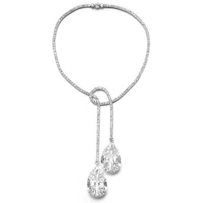 Pendant Necklace 10 Carats Pear & Round Cut Real Sparkling Diamonds