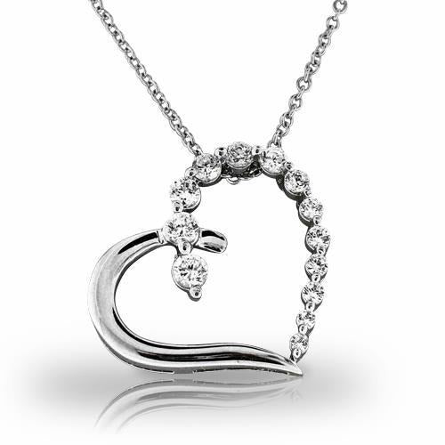 Pendant Necklace 4 Carats Round Real Brilliant Cut Diamonds White Gold 14K