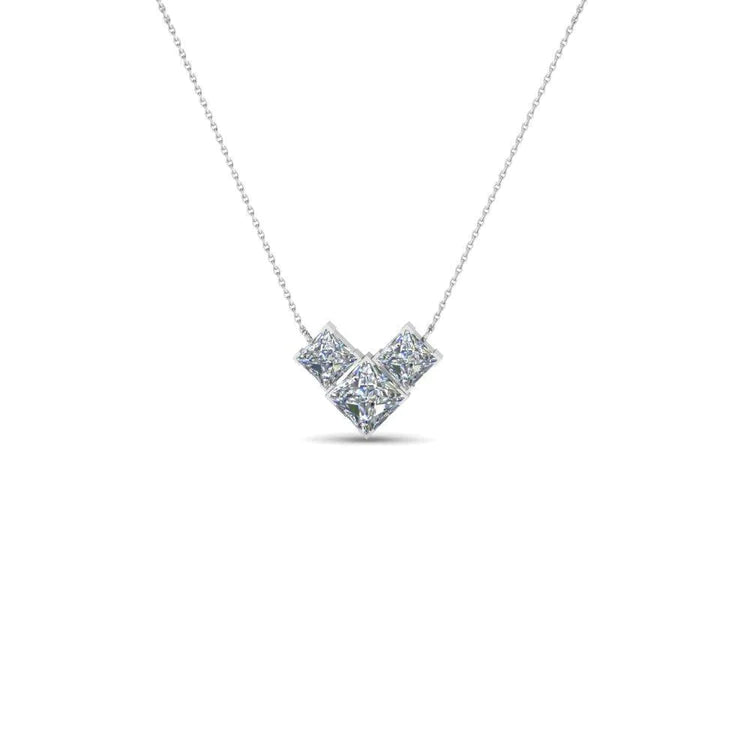 Pendant Necklace White Gold  1.5 Carats Princess Cut Real Diamonds