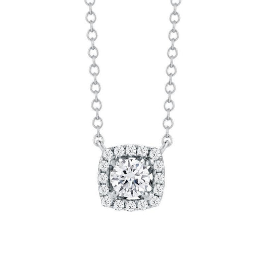 Pendant Necklace With Chain 1.40 Carats Real Round Diamonds White Gold 14K