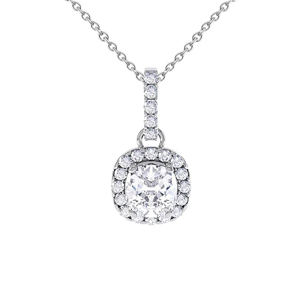Pendant Necklace With Chain 2.60 Carats Real Diamonds White Gold 14K