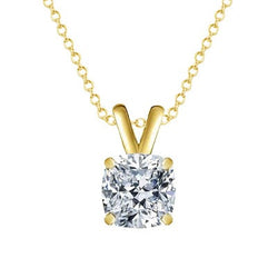 Pendant Necklace With Chain 3 Carats Big Genuine Diamond Yellow Gold 14K