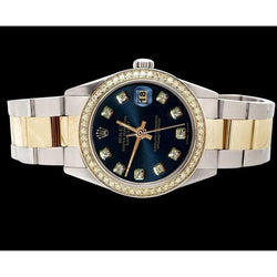 Perpetual Blue Diamond Dial Bezel Datejust Watch Ss & Gold  Rolex QUICK SET