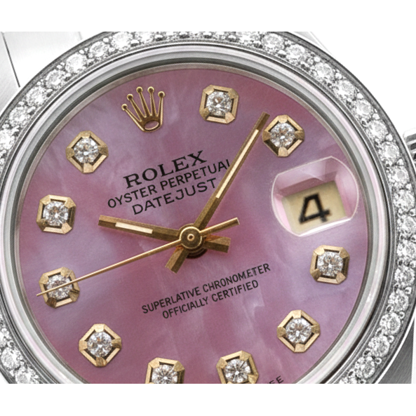 Perpetual Rolex Date Just Burgundy Dial Bezel Ss Jubilee Ladies Watch