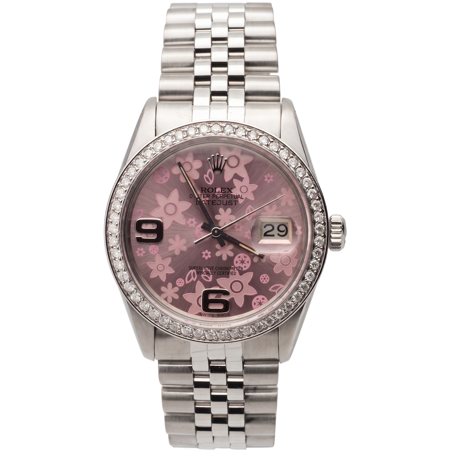 Pink Flower Dial Rolex Watch Ss Jubilee Diamond Rolex Date Just QUICK SET