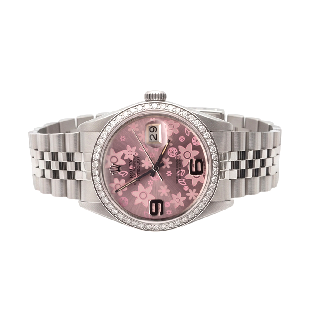 Pink Flower Dial Rolex Watch Ss Jubilee Diamond Rolex Date Just QUICK SET