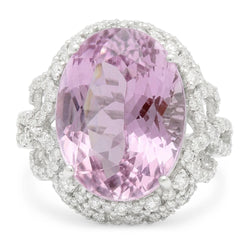 Pink Kunzite And Natural Earth Mined Diamond ( Not Lab Grown )s 32 Ct Anniversary Ring White Gold 14K