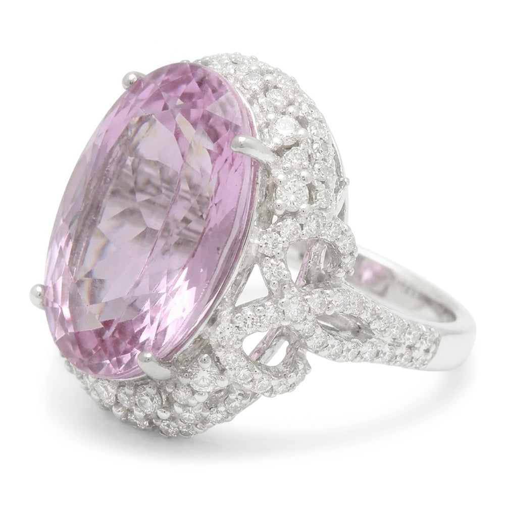 Pink Kunzite And Natural Earth Mined Diamond ( Not Lab Grown )s 32 Ct Anniversary Ring White Gold 14K