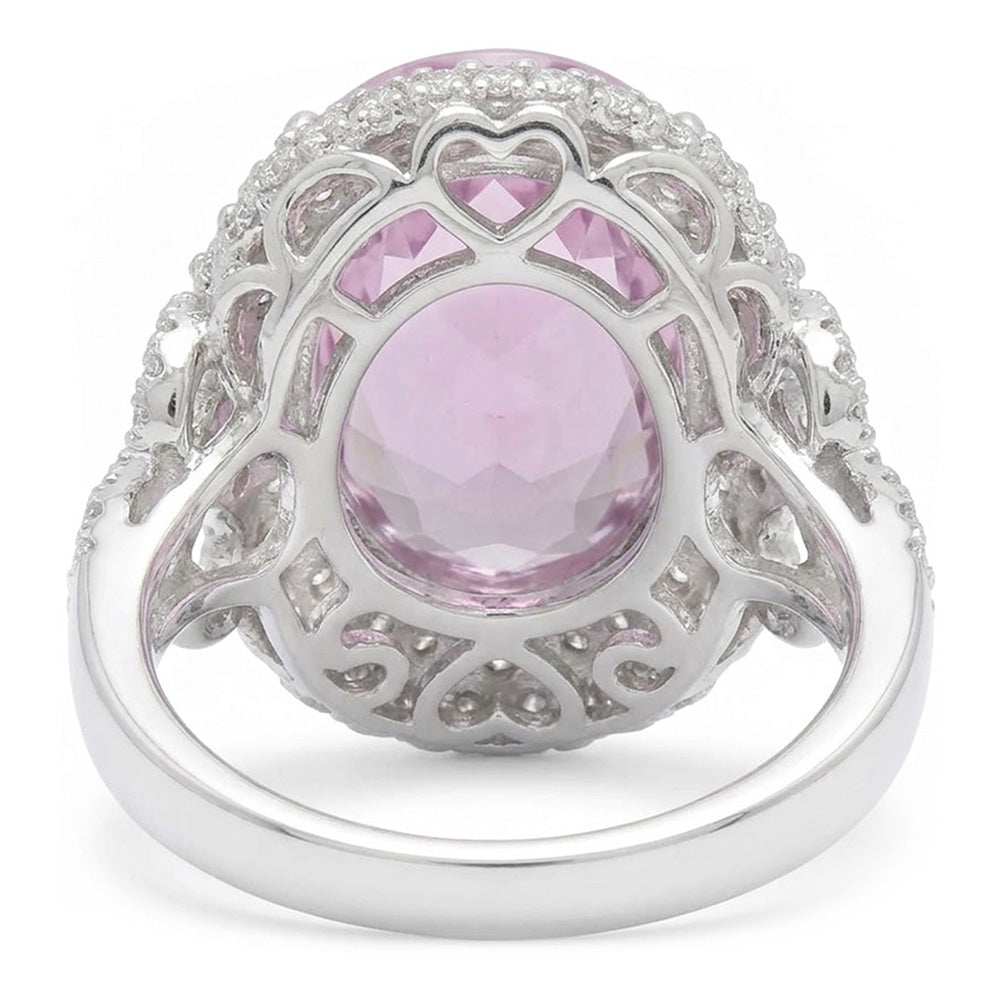 Pink Kunzite And Natural Earth Mined Diamond ( Not Lab Grown )s 32 Ct Anniversary Ring White Gold 14K
