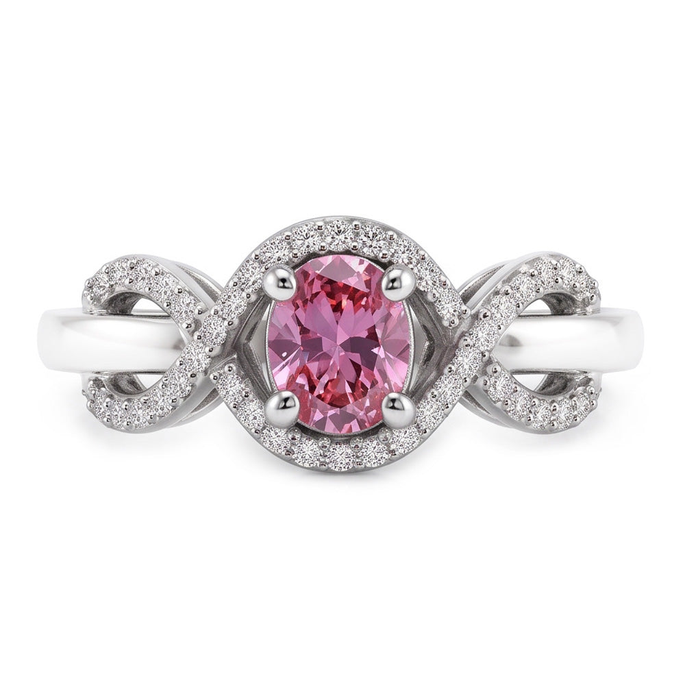 Pink Oval Cut Sapphire Natural Earth Mined Diamond ( Not Lab Grown ) Ring White Gold 14K 2 Ct.