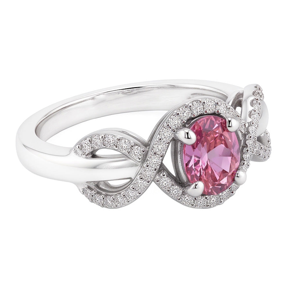 Pink Oval Cut Sapphire Natural Earth Mined Diamond ( Not Lab Grown ) Ring White Gold 14K 2 Ct.