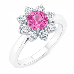 Pink Sapphire And Round Natural Earth Mined Diamond ( Not Lab Grown )s 3.60 Ct Wedding Ring White Gold 14K