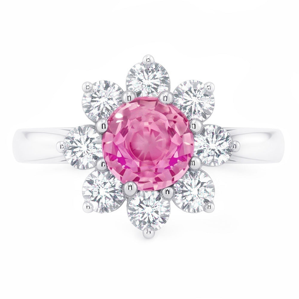 Pink Sapphire And Round Natural Earth Mined Diamond ( Not Lab Grown )s 3.60 Ct Wedding Ring White Gold 14K