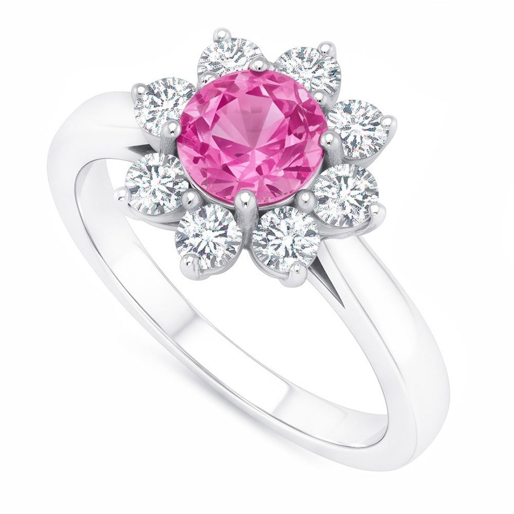 Pink Sapphire And Round Natural Earth Mined Diamond ( Not Lab Grown )s 3.60 Ct Wedding Ring White Gold 14K