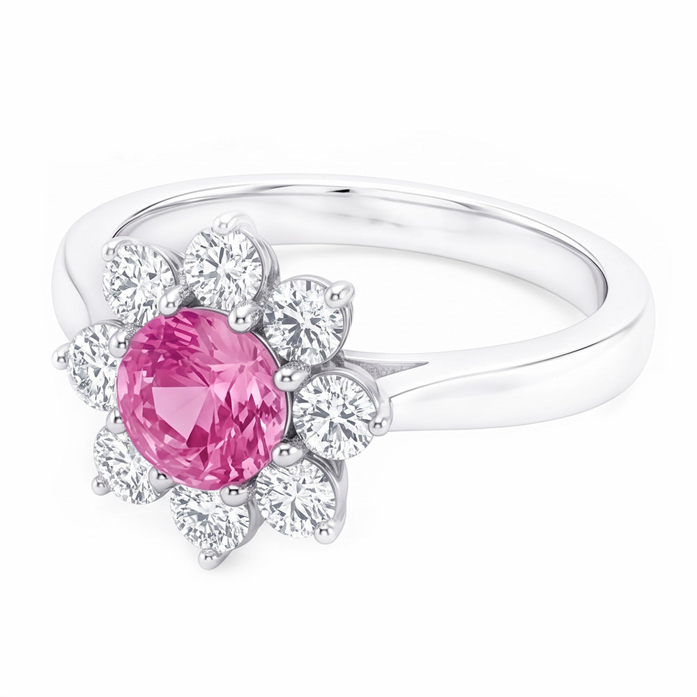 Pink Sapphire And Round Natural Earth Mined Diamond ( Not Lab Grown )s 3.60 Ct Wedding Ring White Gold 14K