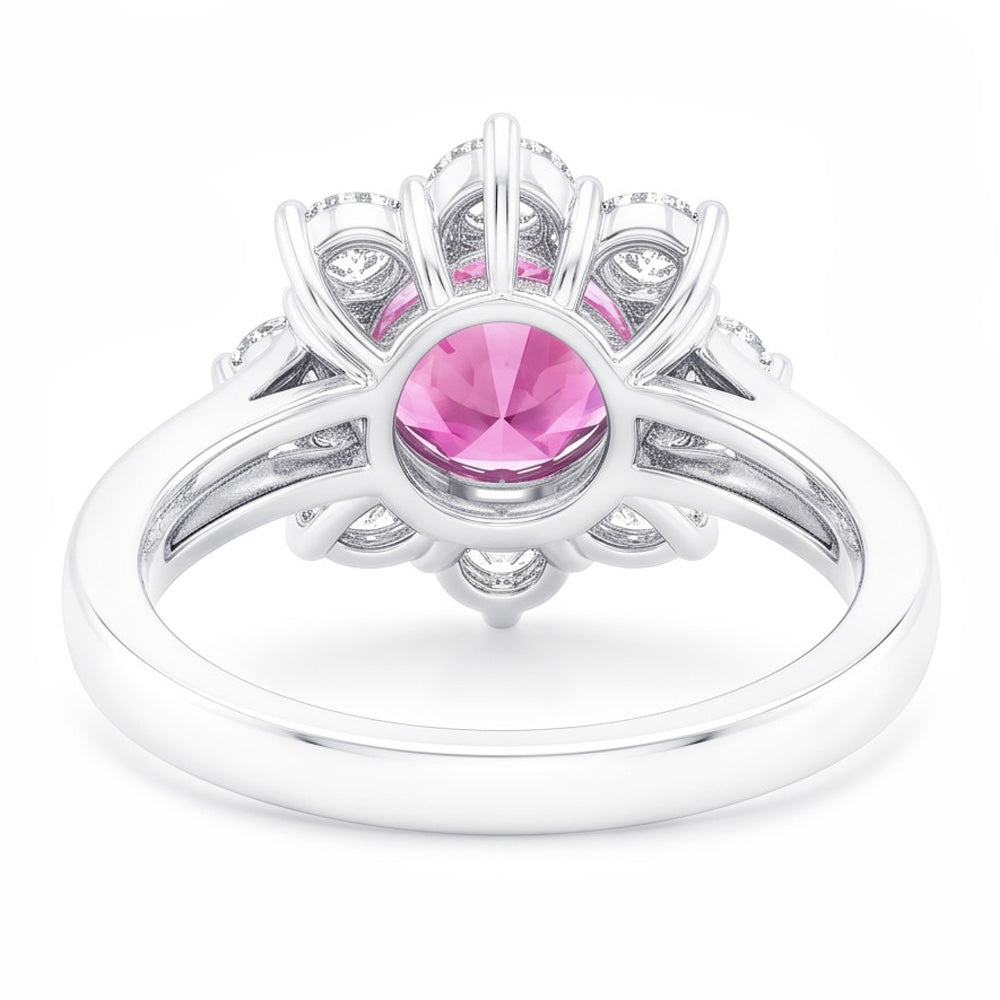 Pink Sapphire And Round Natural Earth Mined Diamond ( Not Lab Grown )s 3.60 Ct Wedding Ring White Gold 14K