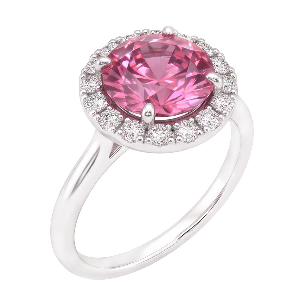 Pink Sapphire Halo Engagement Ring