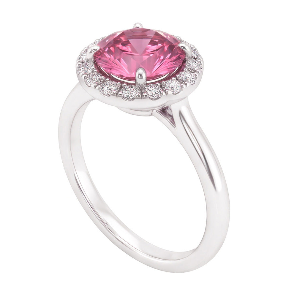 Pink Sapphire Halo Engagement Ring