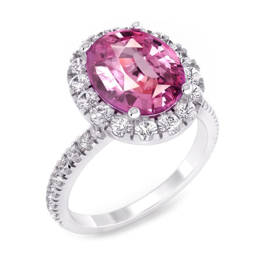 Pink Sapphire Halo Natural Earth Mined Diamond ( Not Lab Grown ) Ring