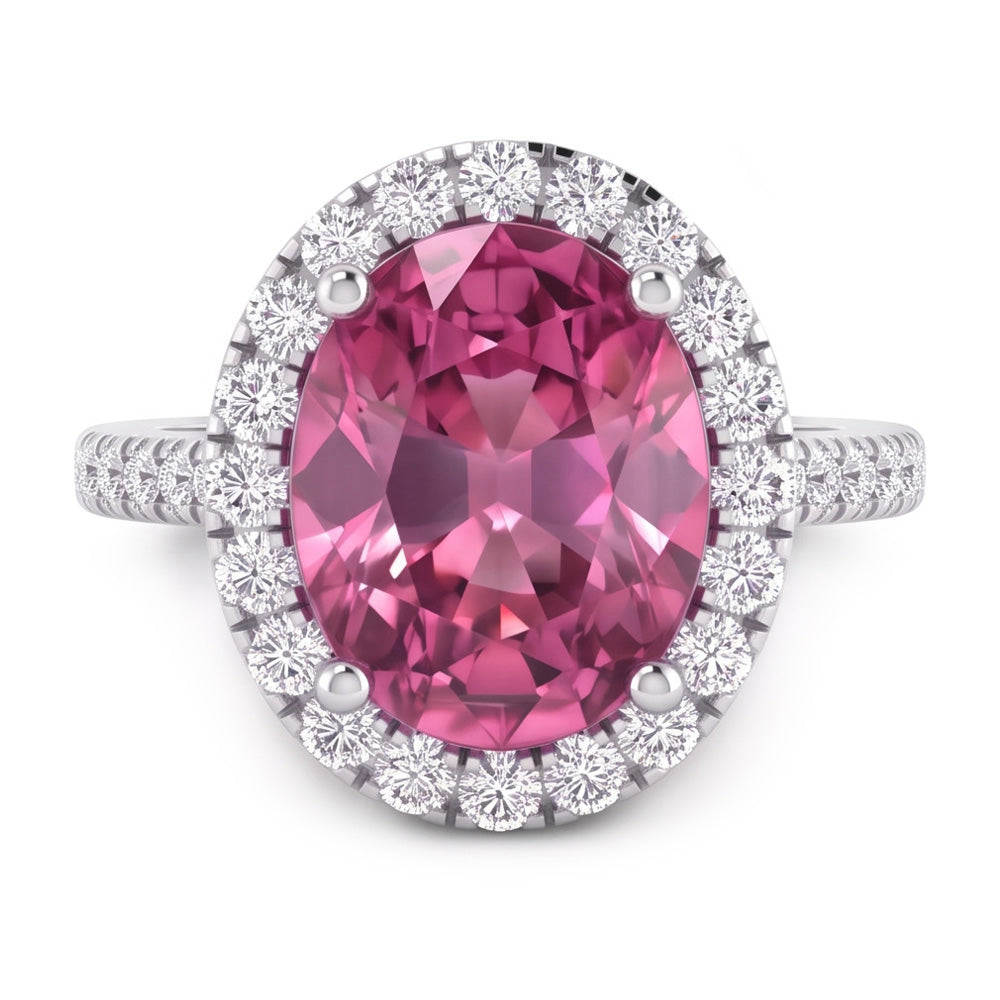 Pink Sapphire Halo Natural Earth Mined Diamond ( Not Lab Grown ) Ring