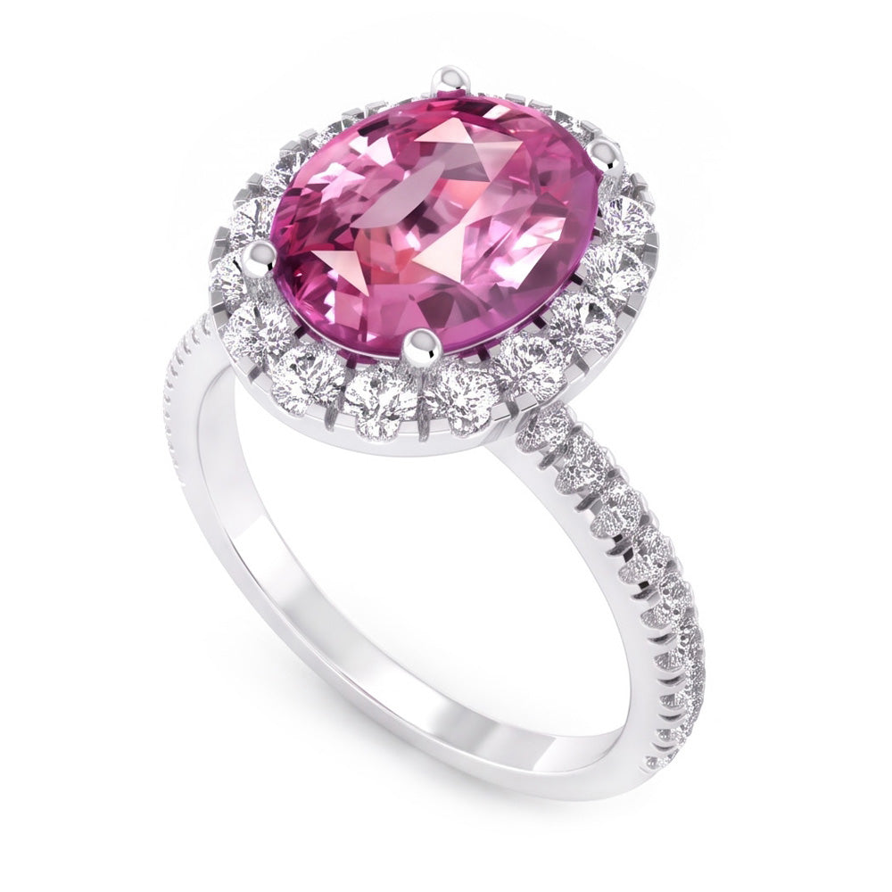 Pink Sapphire Halo Natural Earth Mined Diamond ( Not Lab Grown ) Ring