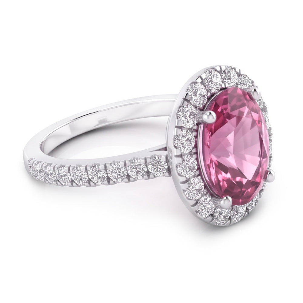 Pink Sapphire Halo Natural Earth Mined Diamond ( Not Lab Grown ) Ring