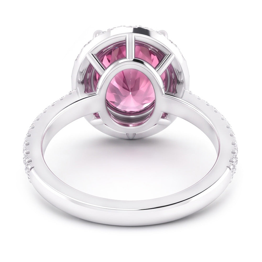 Pink Sapphire Halo Natural Earth Mined Diamond ( Not Lab Grown ) Ring
