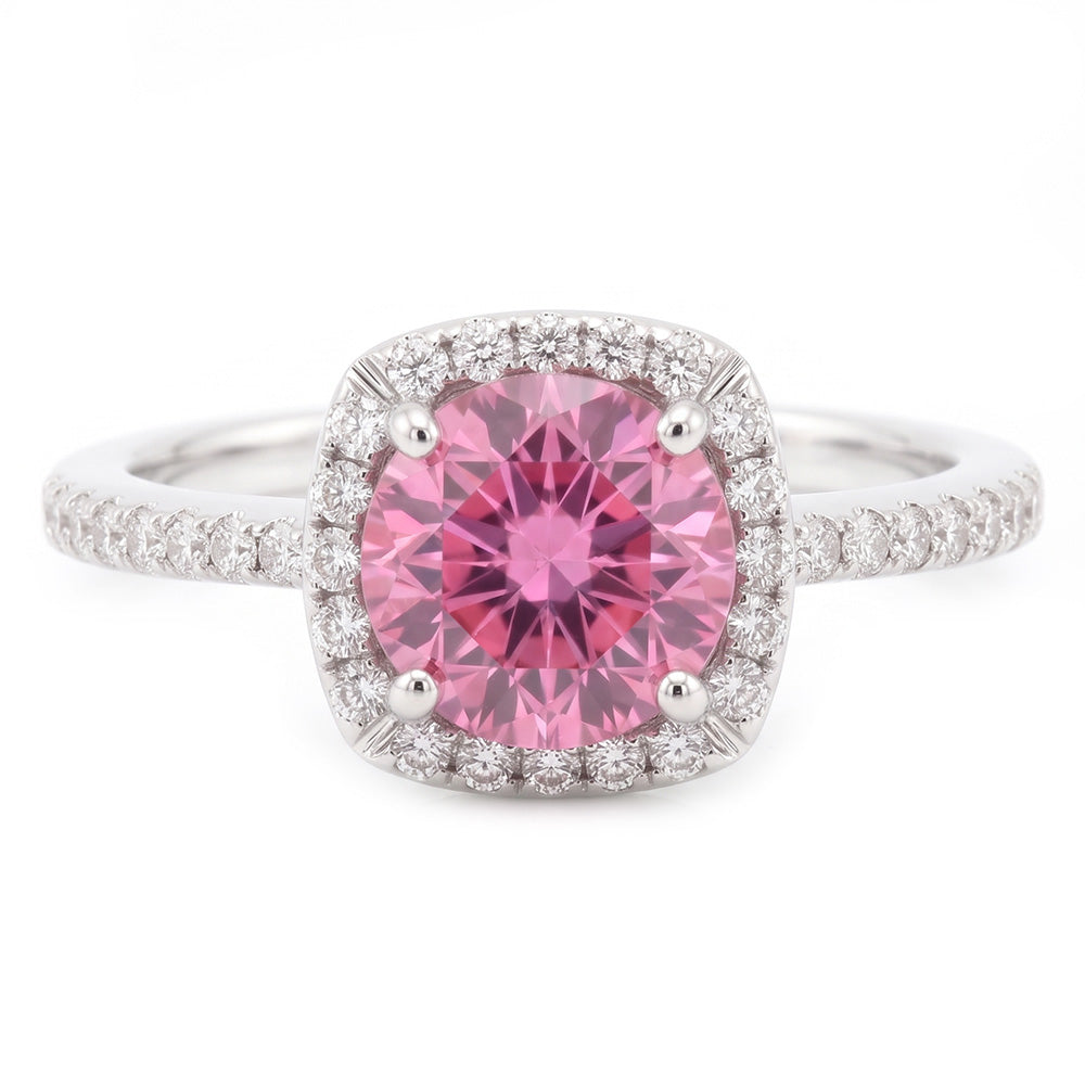 Pink Sapphire Round Center WG Solitaire With Accents Ring 1.15 Ct.