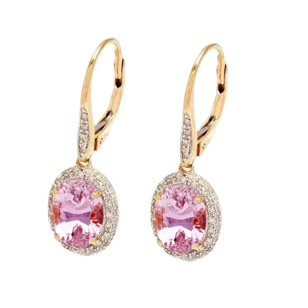 Pink Kunzite Stone Yellow Gold Earrings