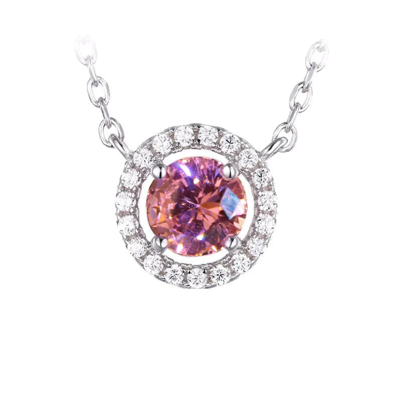 Pink Round Sapphire Diamond Pendant