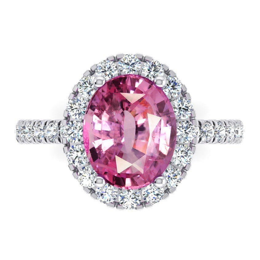 Pink Sapphire Halo Diamond Ring