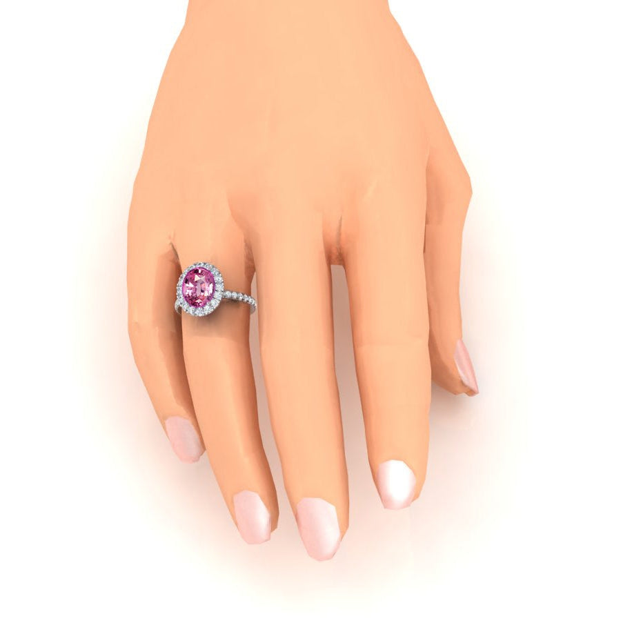 Pink Sapphire Halo Diamond Ring