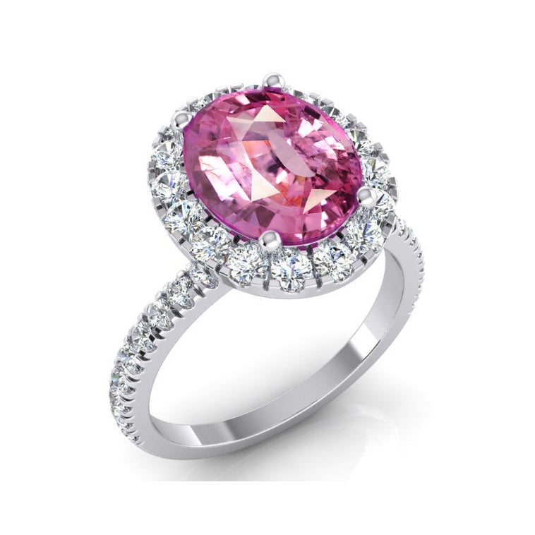 Pink Sapphire Halo Diamond Ring