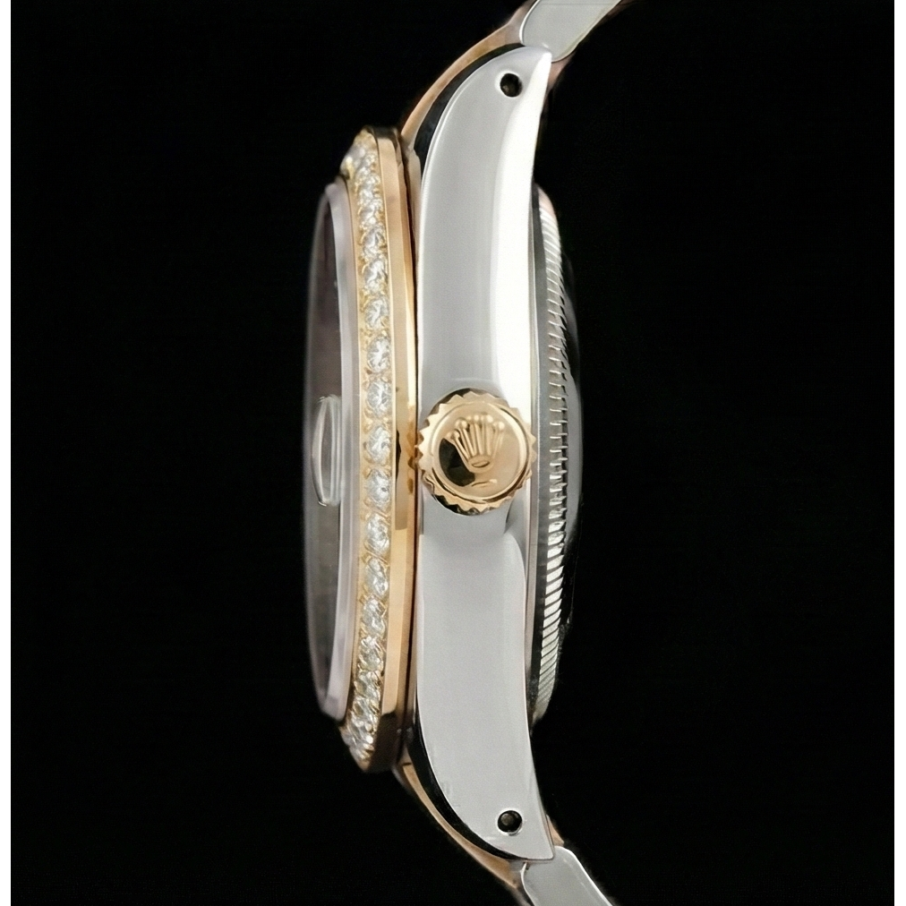 Pink Mother Of Pearl Diamond Dial 36 mm Rolex Datejust Two Tone Watch Oyster Bracelet