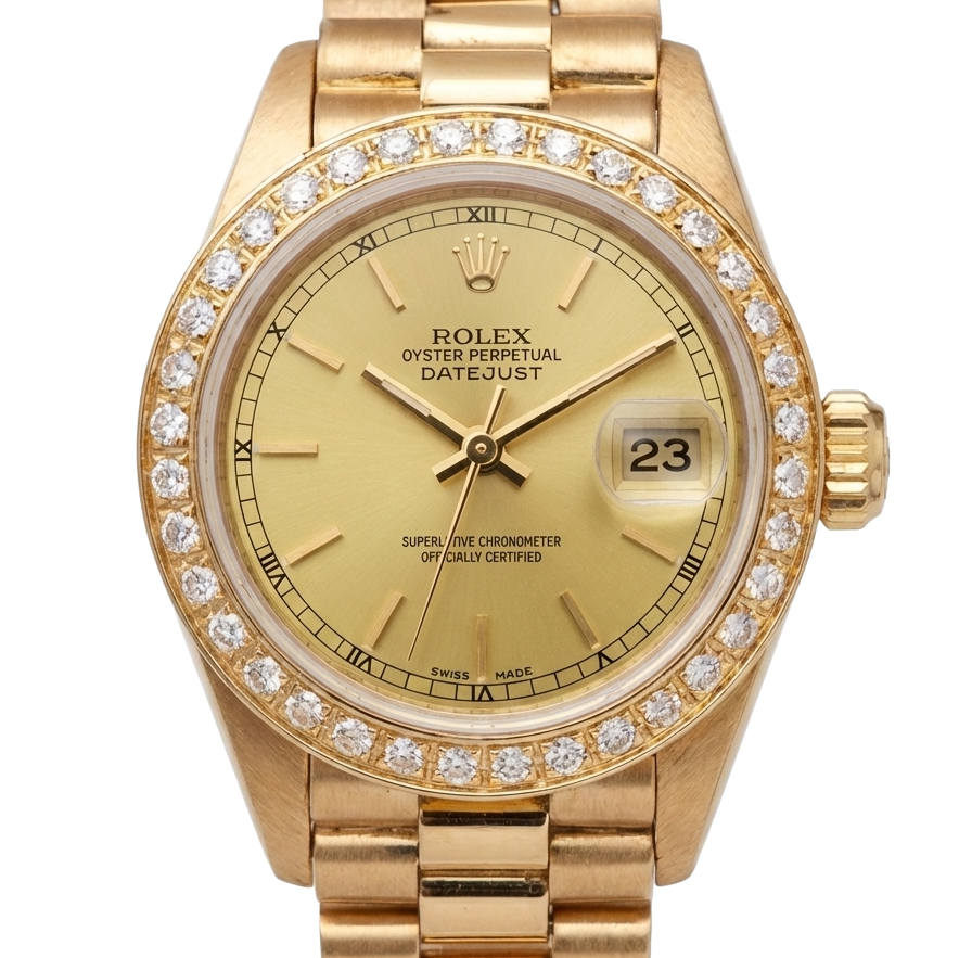 Presidential Style Rolex Dj Watch Champagne Stick Dial  Bezel