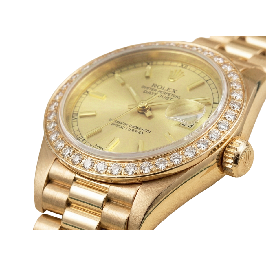 Presidential Style Rolex Dj Watch Champagne Stick Dial  Bezel