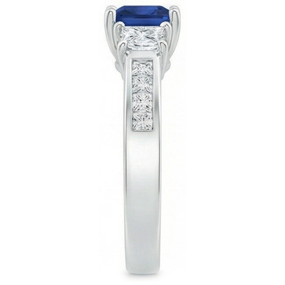 Princess Cut 2.85 Ct Sapphire And Natural Earth Mined Diamond ( Not Lab Grown )s Wedding Ring White Gold 14K