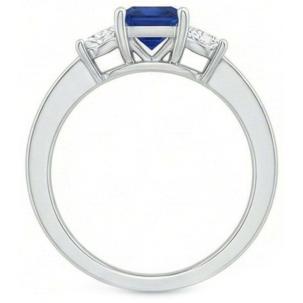 Princess Cut 2.85 Ct Sapphire And Natural Earth Mined Diamond ( Not Lab Grown )s Wedding Ring White Gold 14K