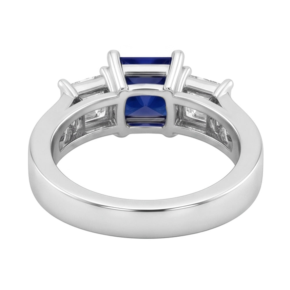 Princess Cut 3.50 Ct Ceylon Sapphire And Natural Earth Mined Diamond ( Not Lab Grown ) s Ring White Gold 14K