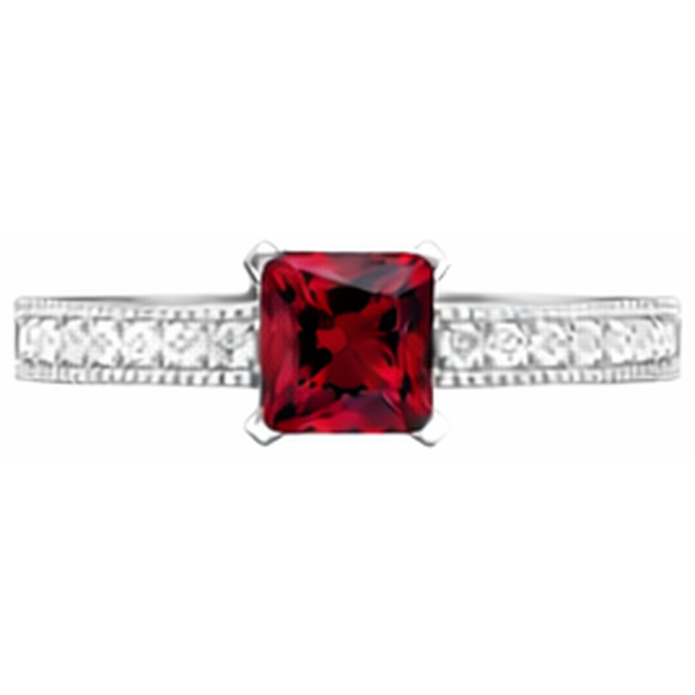 Princess Cut 3 Carats Ruby With Natural Earth Mined Diamond ( Not Lab Grown )s Wedding Ring White Gold