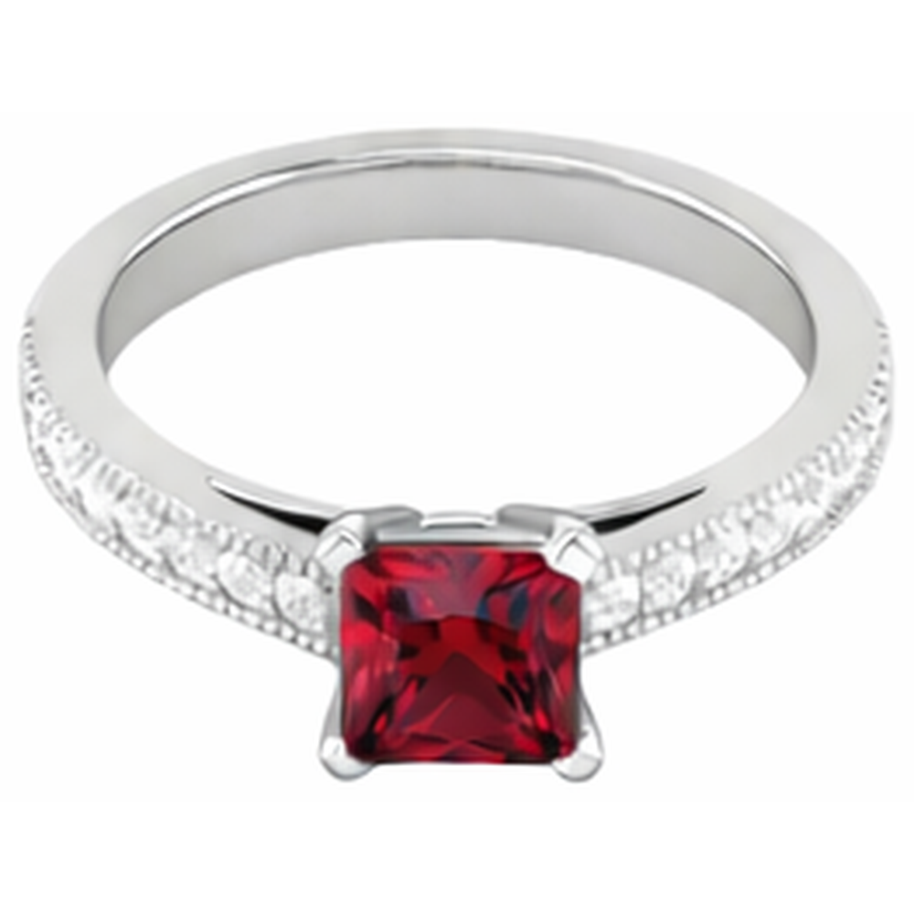 Princess Cut 3 Carats Ruby With Natural Earth Mined Diamond ( Not Lab Grown )s Wedding Ring White Gold
